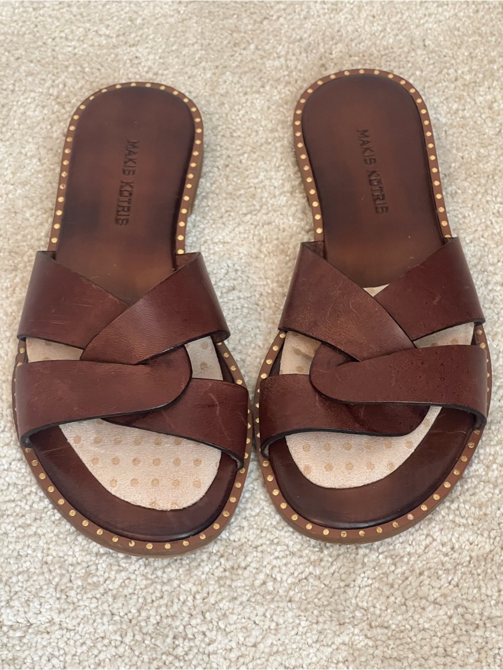 Brown Leather Cross-Strap Slide Sandals from Greece